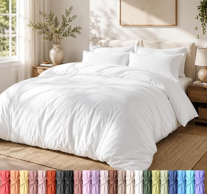 Utopia Bedding Duvet Cover Set in white, Queen — the three-piece set with two pillowcases shown together.